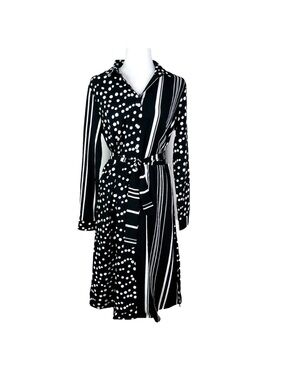 Lulu's Black & White Mixed Print Long Sleeve Shirt Dress with Belt